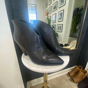 Black Croc-Embossed Ankle Boots